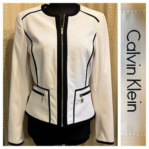 Calvin Klein Women's White Zip Up Blazer